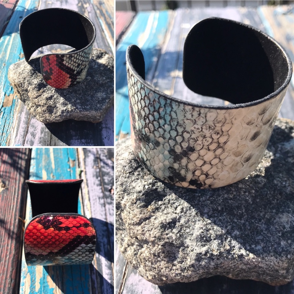 Cuff - Snakeskin Pattern Cuff Bangle Bracelet - Picture 2 of 8